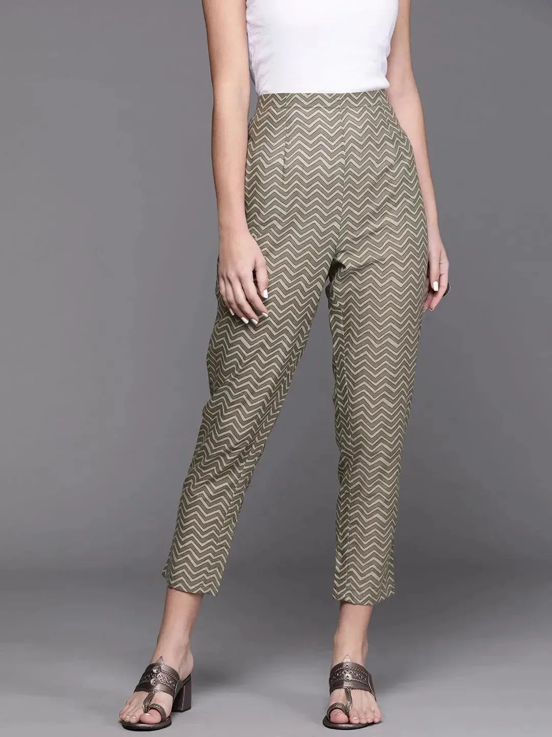 Grey Printed Cotton Trousers