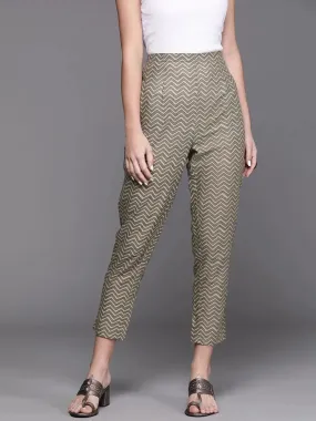 Grey Printed Cotton Trousers