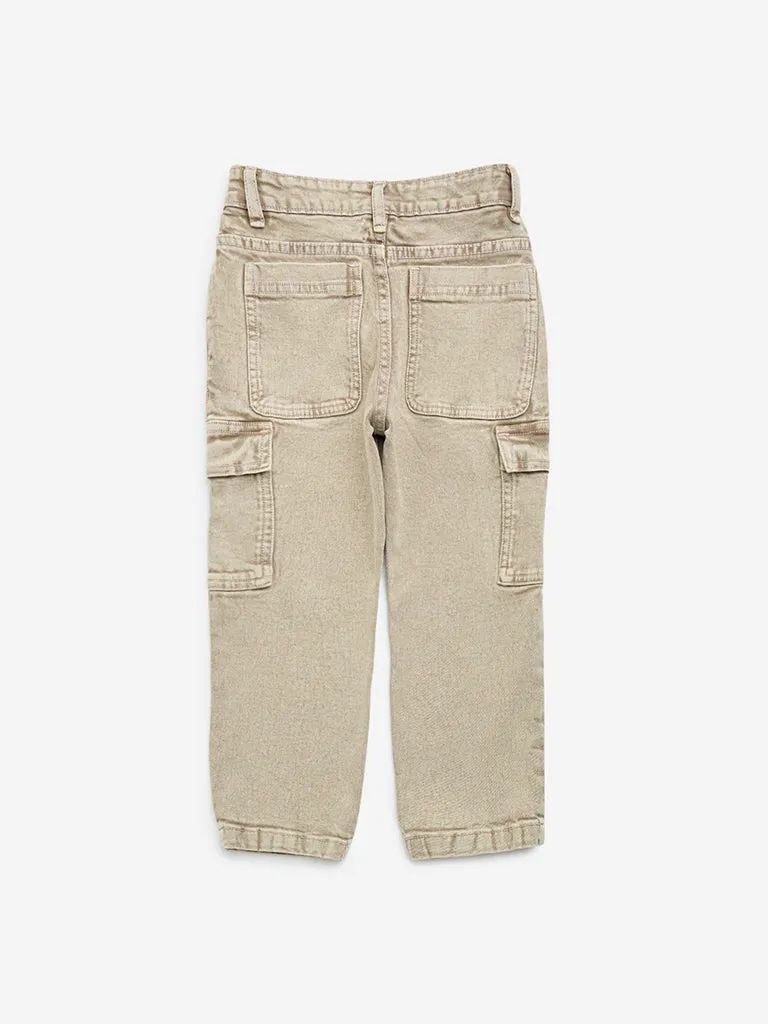 HOP Kids Taupe Cargo-Style Straight - Fit Mid - Rise Jeans