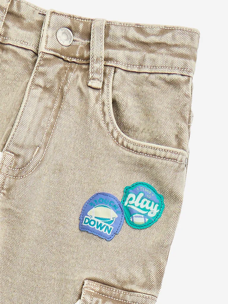 HOP Kids Taupe Cargo-Style Straight - Fit Mid - Rise Jeans