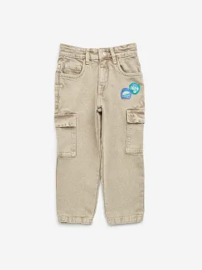 HOP Kids Taupe Cargo-Style Straight - Fit Mid - Rise Jeans