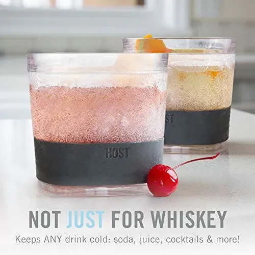 Host Freeze Cooling cups set of 2, Old Fashioned Glass with Silicone band for Bourbon, Scotch, and Whiskey, whisky gifts for men, Smoke