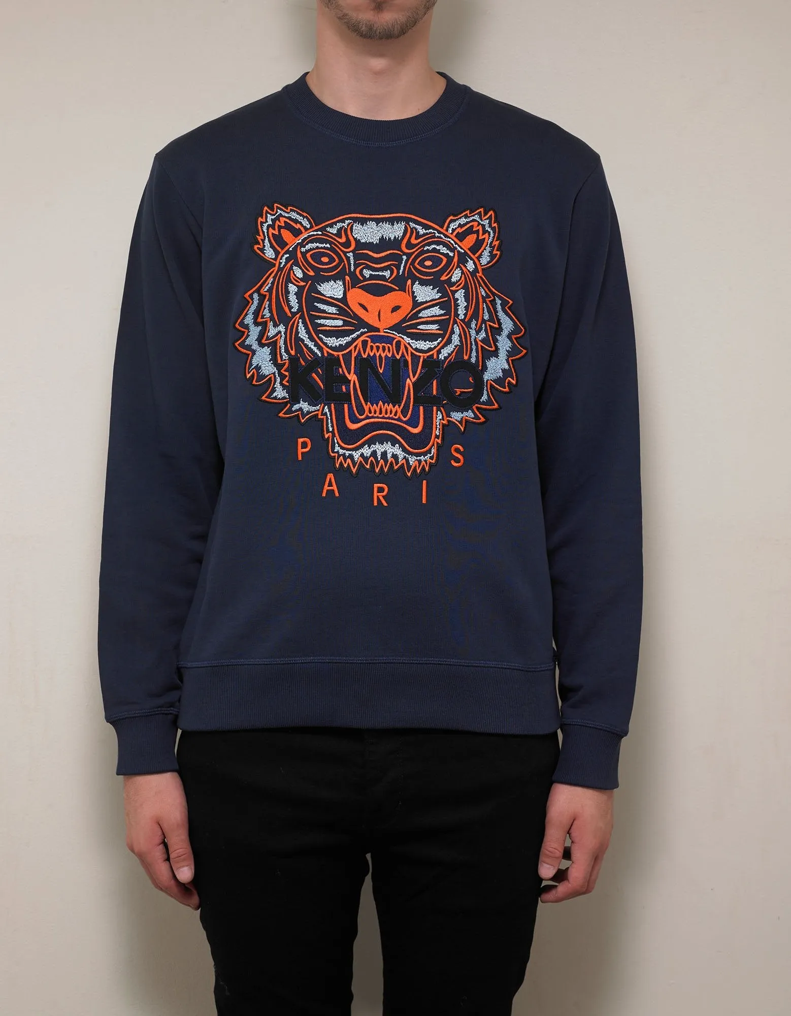 Ink Blue Tiger Embroidery Sweatshirt