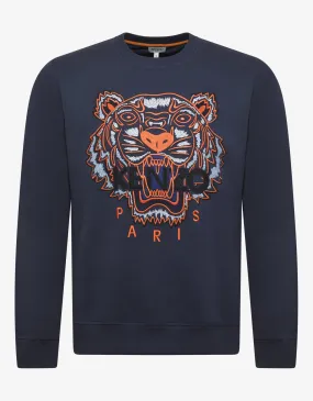Ink Blue Tiger Embroidery Sweatshirt