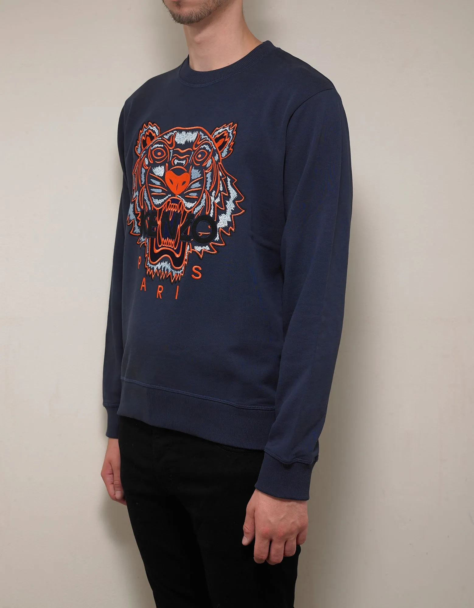 Ink Blue Tiger Embroidery Sweatshirt