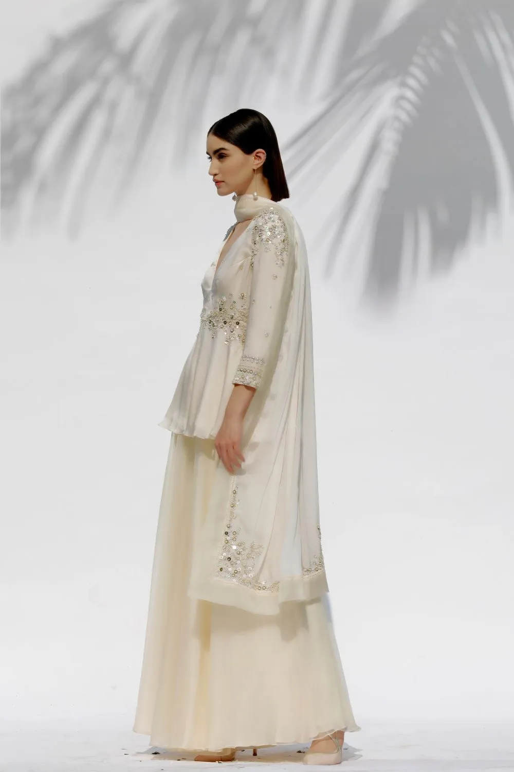 Ivory Tunic With Palazzo Pant Set