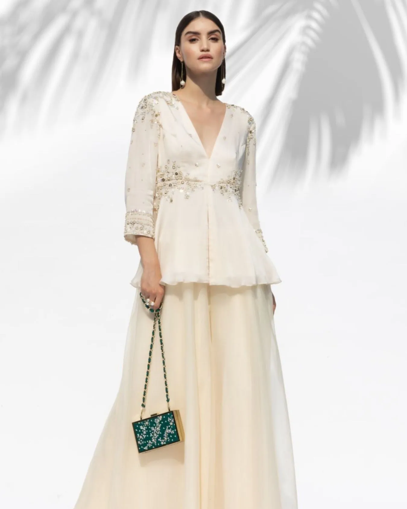 Ivory Tunic With Palazzo Pant Set