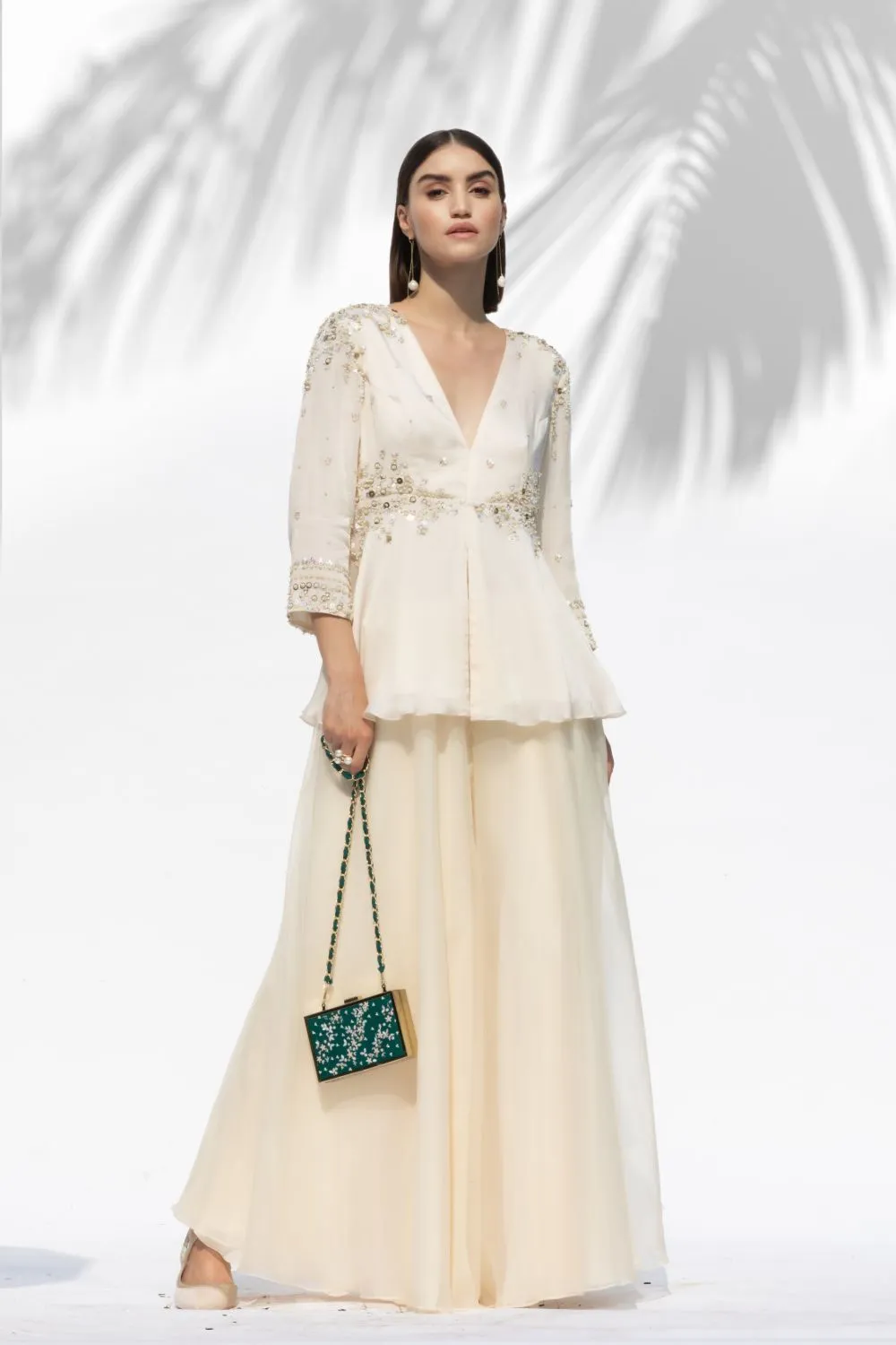 Ivory Tunic With Palazzo Pant Set