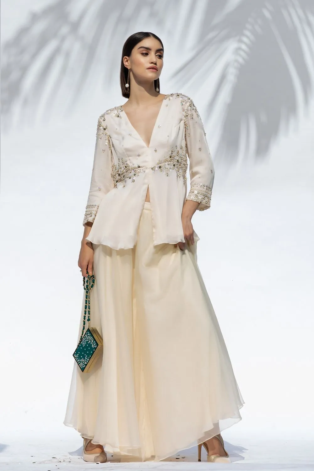Ivory Tunic With Palazzo Pant Set
