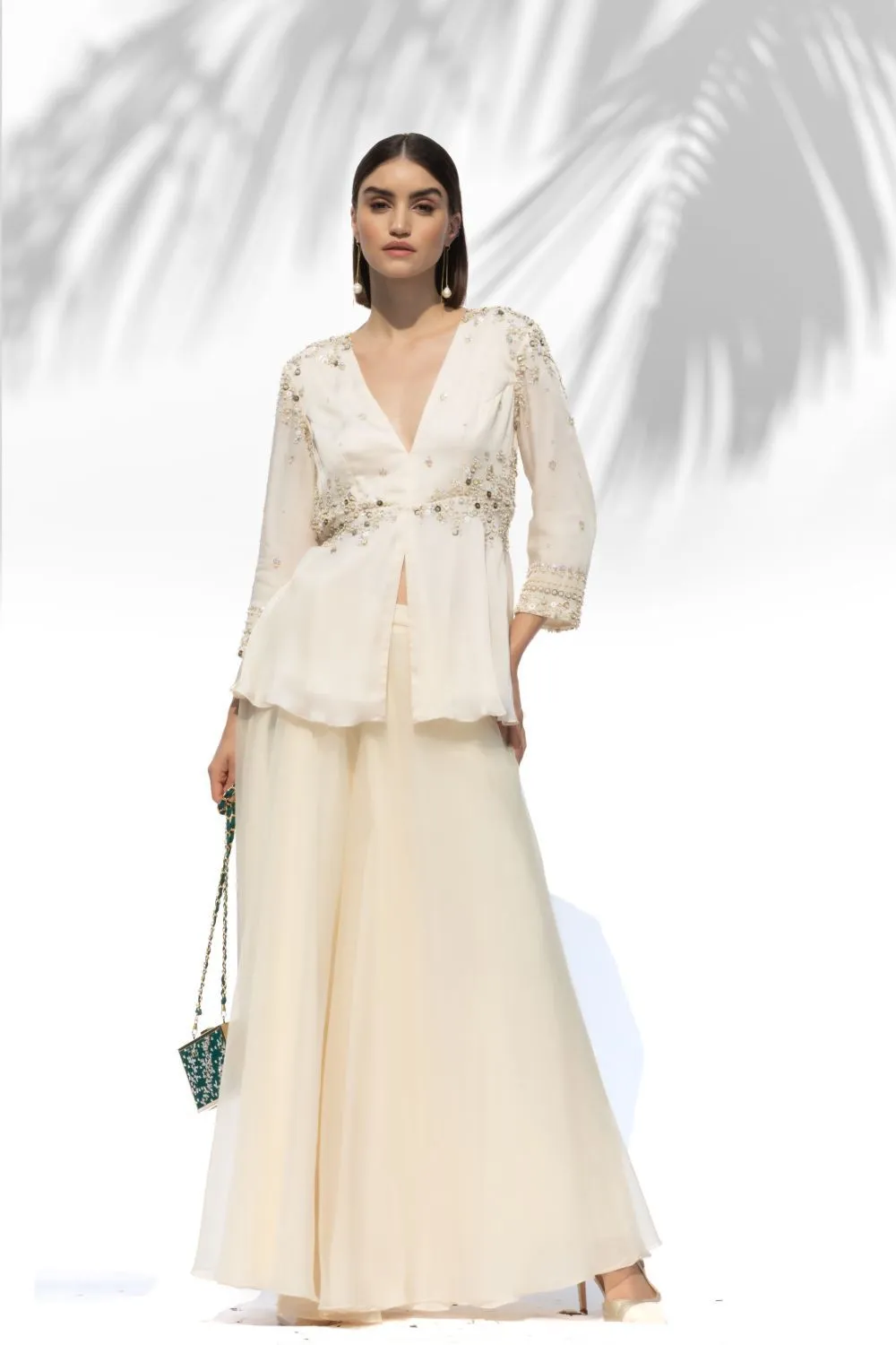 Ivory Tunic With Palazzo Pant Set