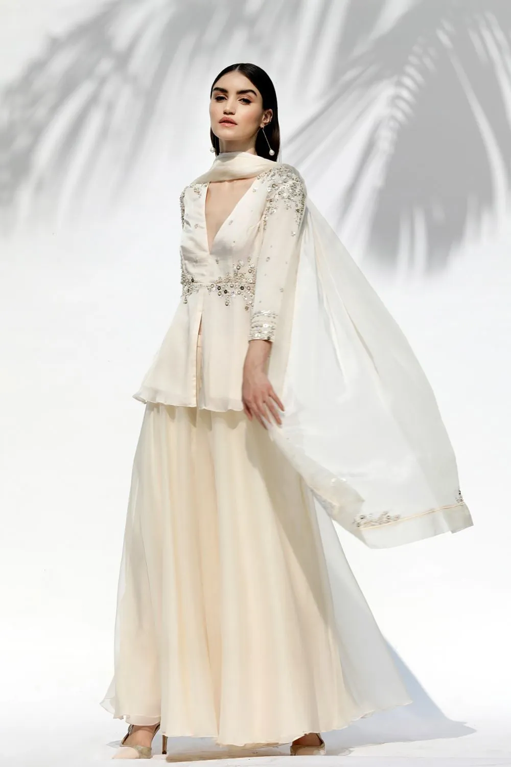 Ivory Tunic With Palazzo Pant Set