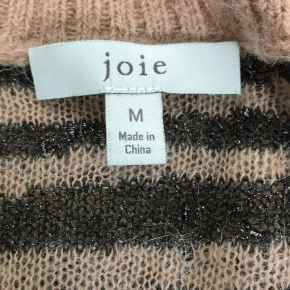JOIE Black Brown Tiger Stripe V-Neck Long-Sleeve Alpaca Metallic Sweater Size M