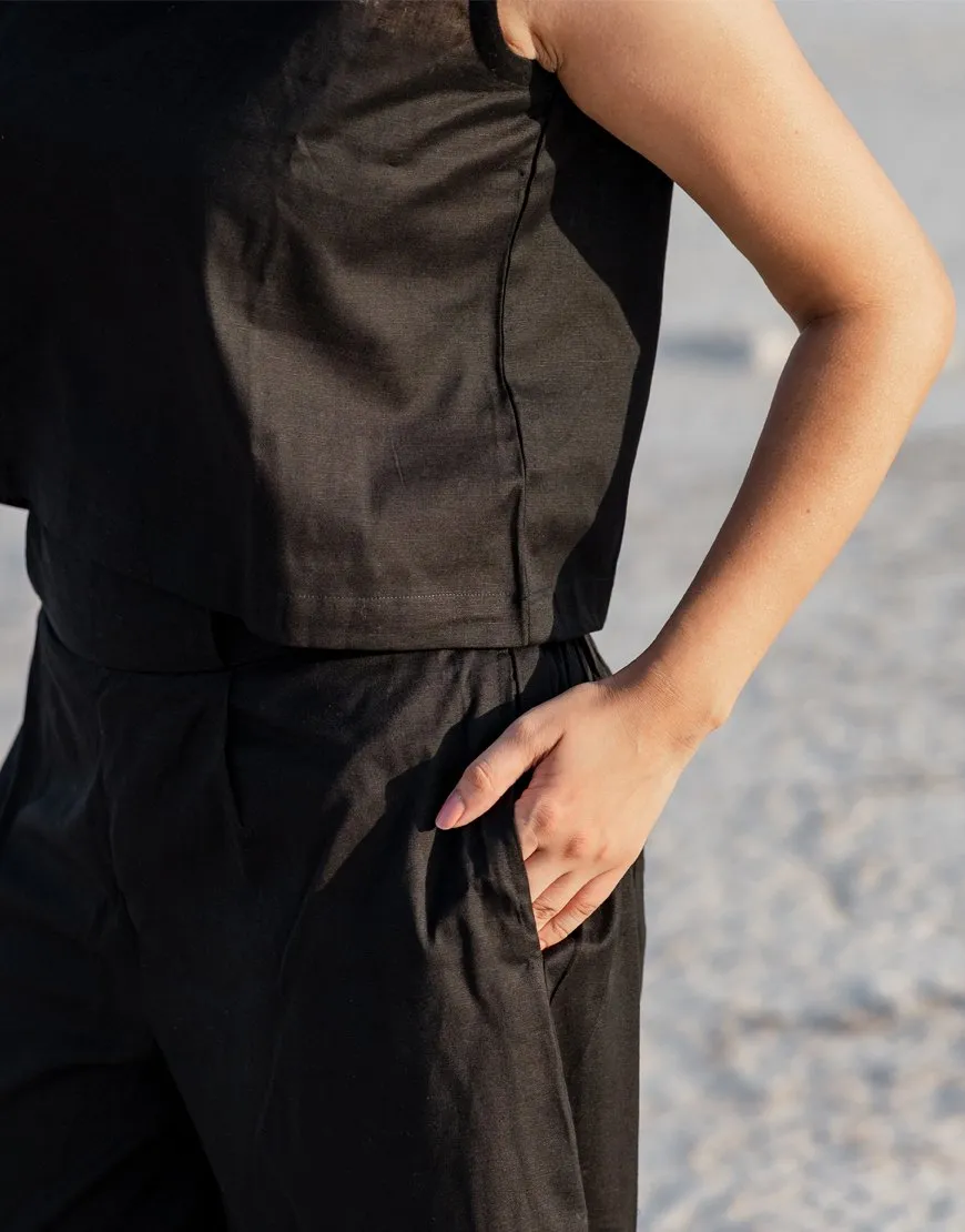 Kohl Black Co-ord Set Palazzo & Crop Top
