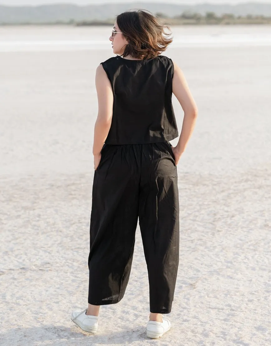 Kohl Black Co-ord Set Palazzo & Crop Top