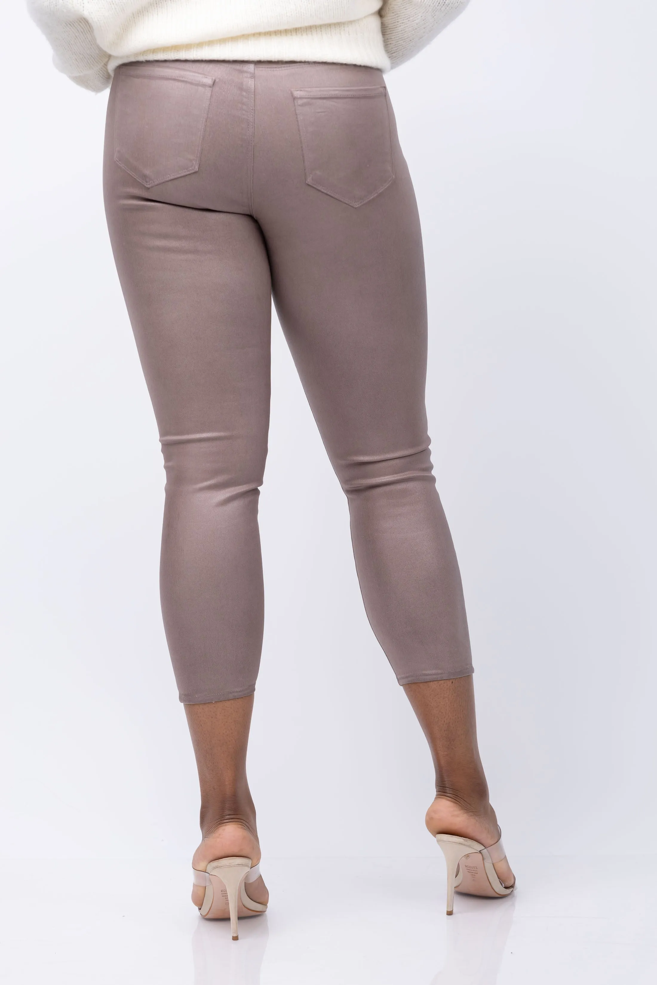 L'AGENCE Margot Coated Skinny Jean in Deep Taupe Coated