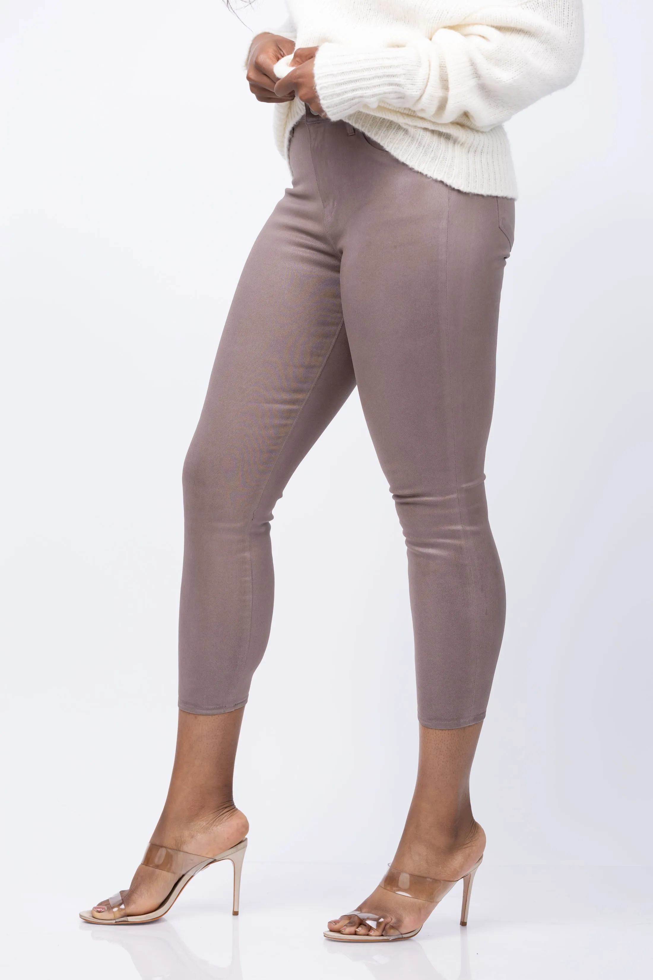 L'AGENCE Margot Coated Skinny Jean in Deep Taupe Coated