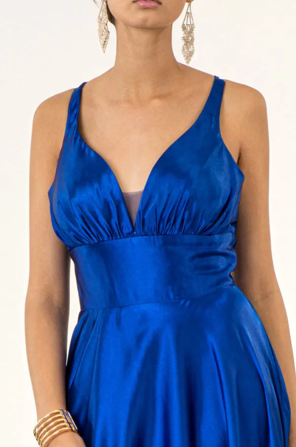 Long Satin V-Neck Dress by Elizabeth K GL2963