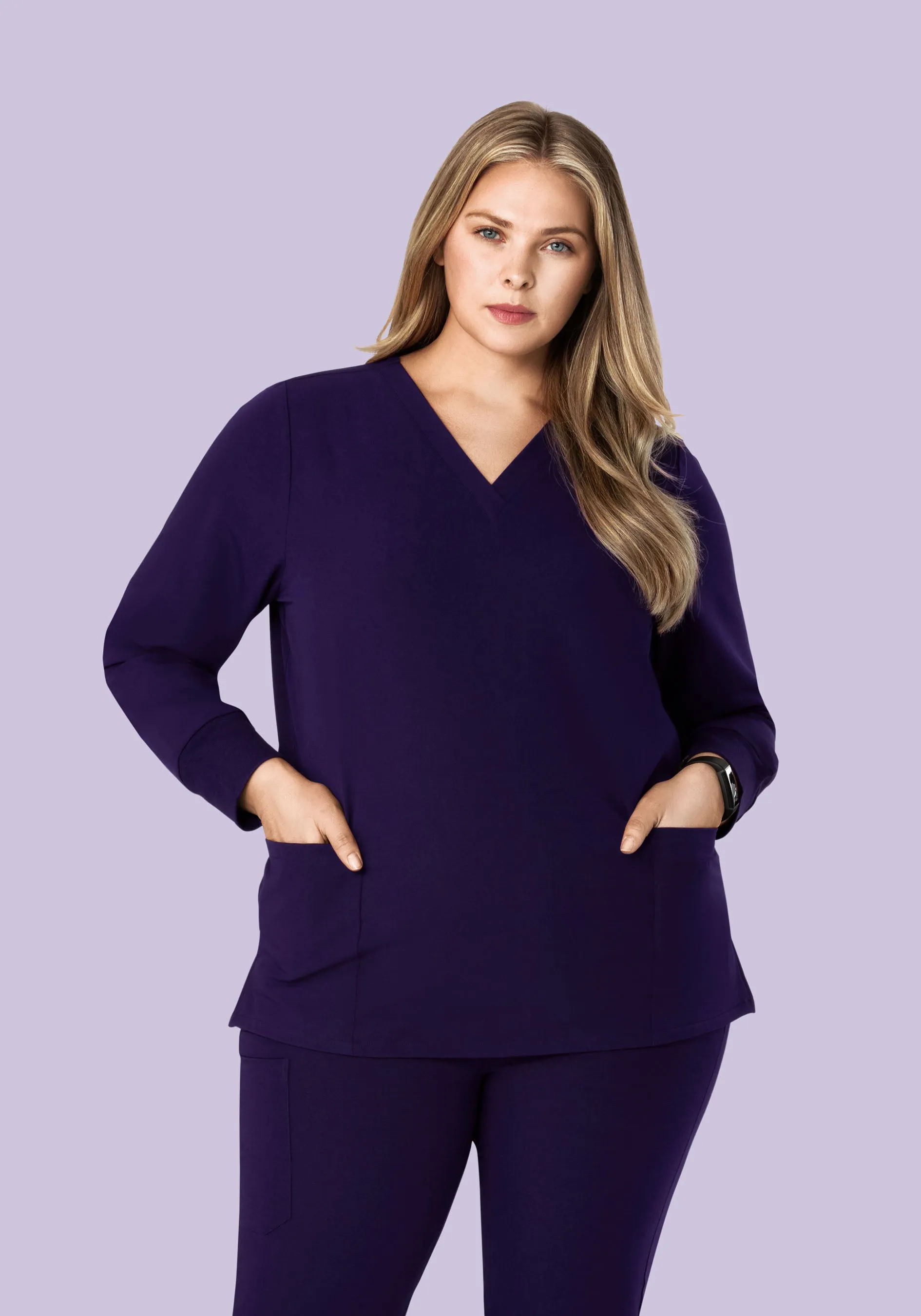 Long Sleeve 6 Pocket Top Eggplant