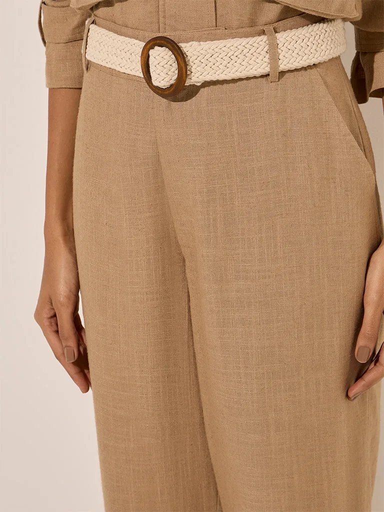 LOV Taupe Linen-Blend High-Rise Pants