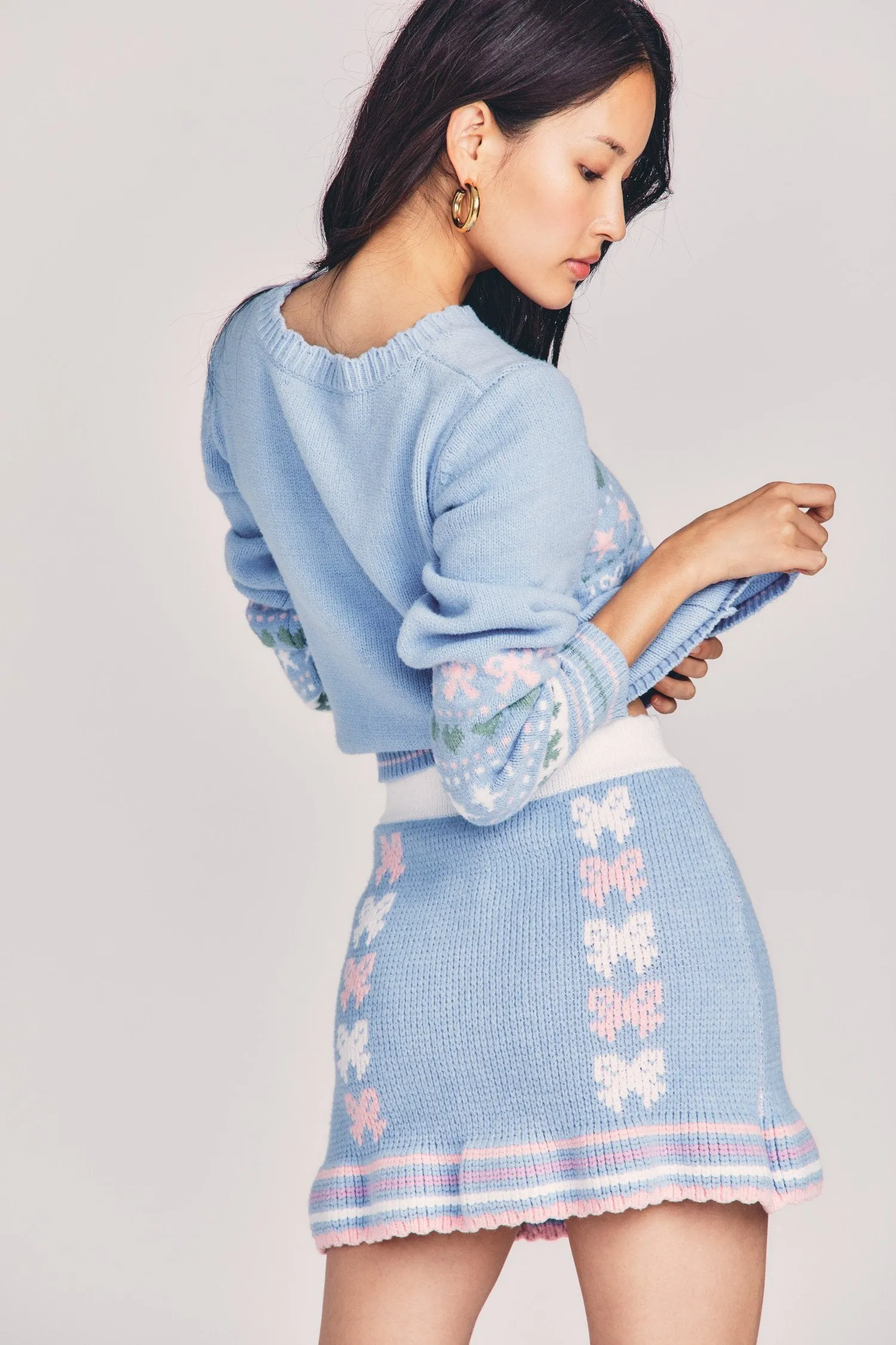 Loveshackfancy Hathaway Mini Skirt in Blue Skies