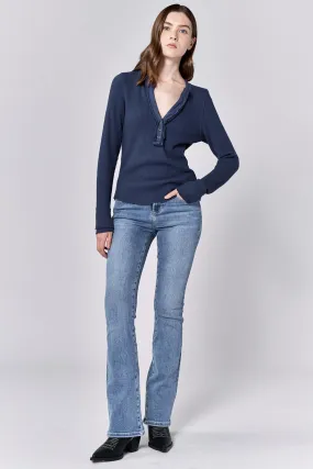 LUNA V-NECK LONG SLEEVE FITTED TOP BLACK IRIS