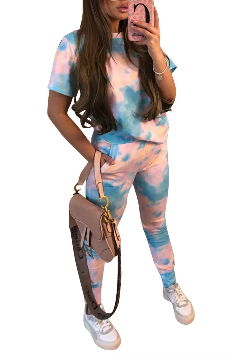 MB FASHION Abstract Print T-Shirt and High-Waisted Pants Set 9062