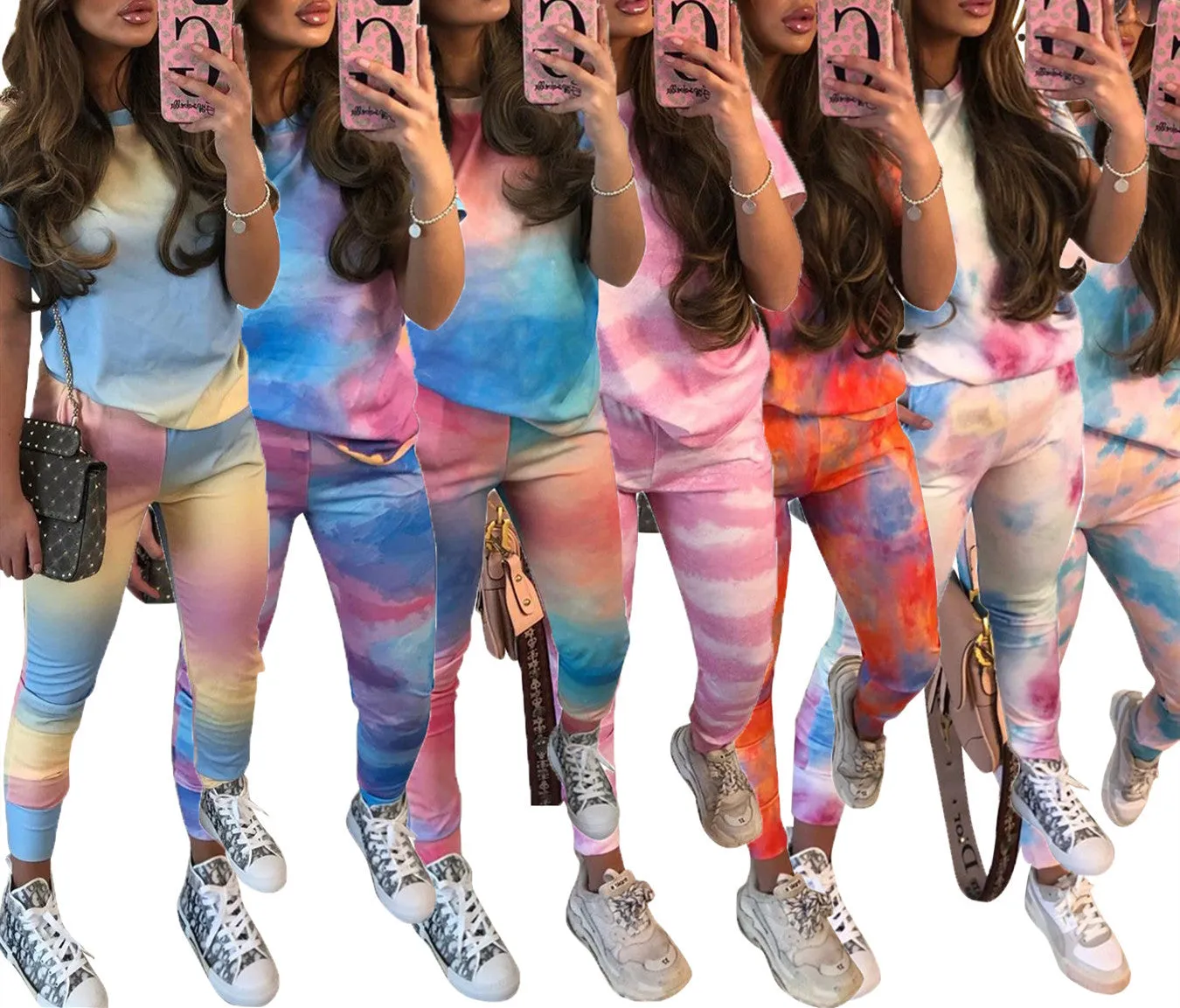 MB FASHION Abstract Print T-Shirt and High-Waisted Pants Set 9062