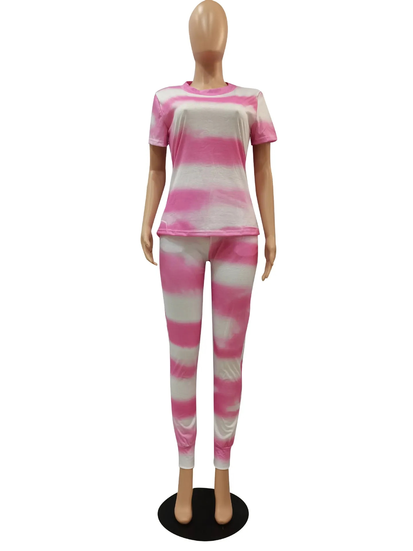 MB FASHION Abstract Print T-Shirt and High-Waisted Pants Set 9062