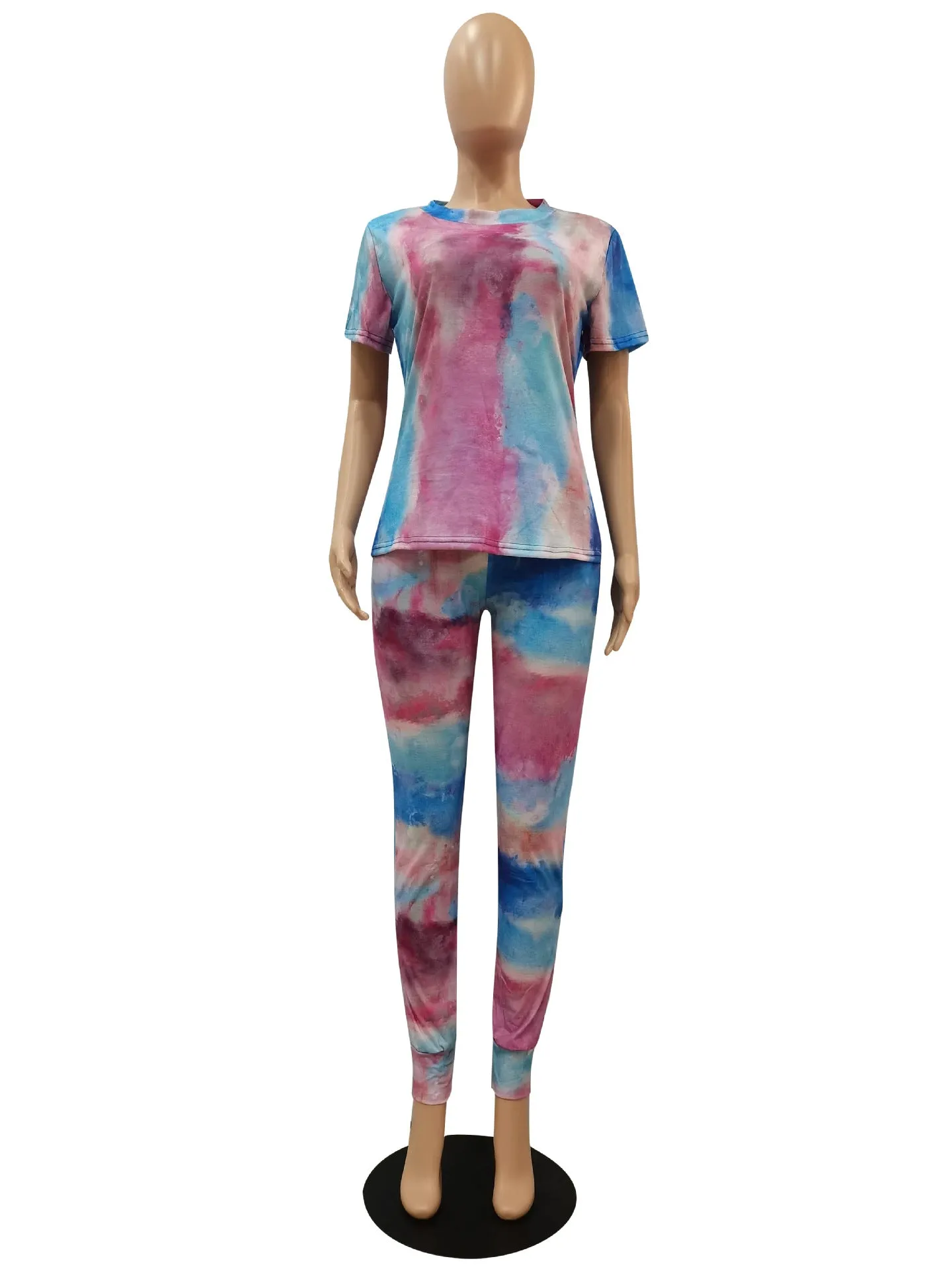 MB FASHION Abstract Print T-Shirt and High-Waisted Pants Set 9062