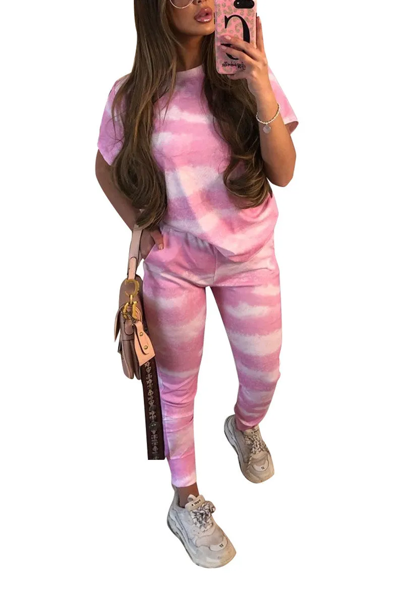 MB FASHION Abstract Print T-Shirt and High-Waisted Pants Set 9062