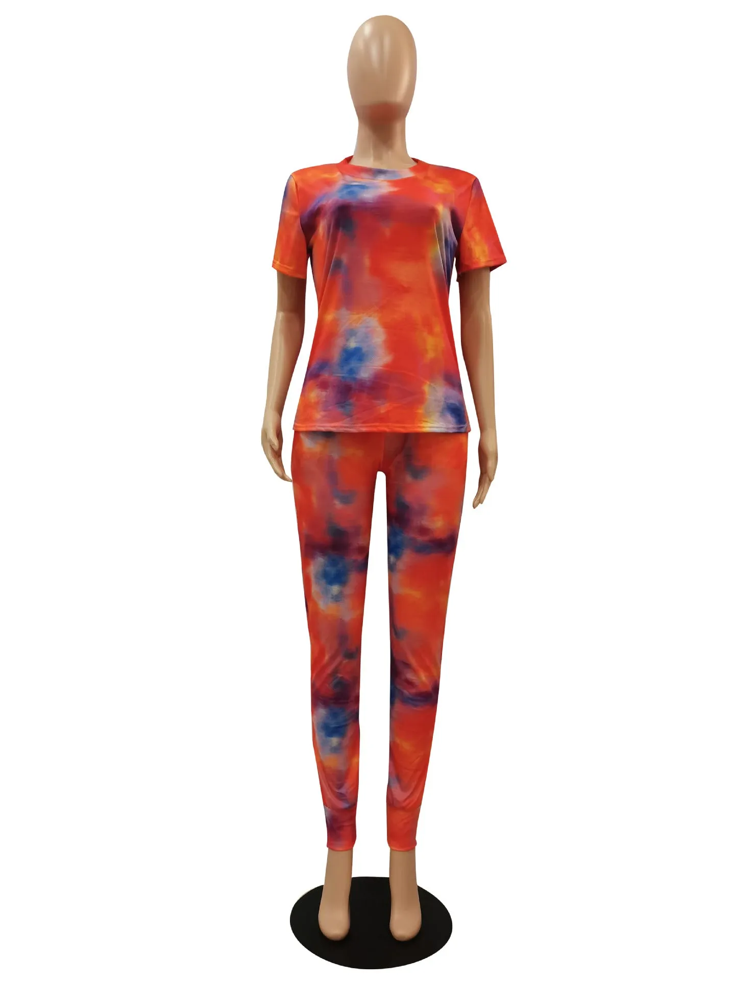 MB FASHION Abstract Print T-Shirt and High-Waisted Pants Set 9062