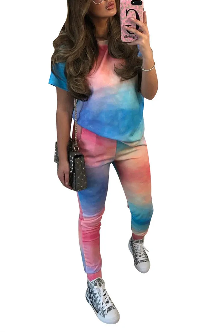 MB FASHION Abstract Print T-Shirt and High-Waisted Pants Set 9062