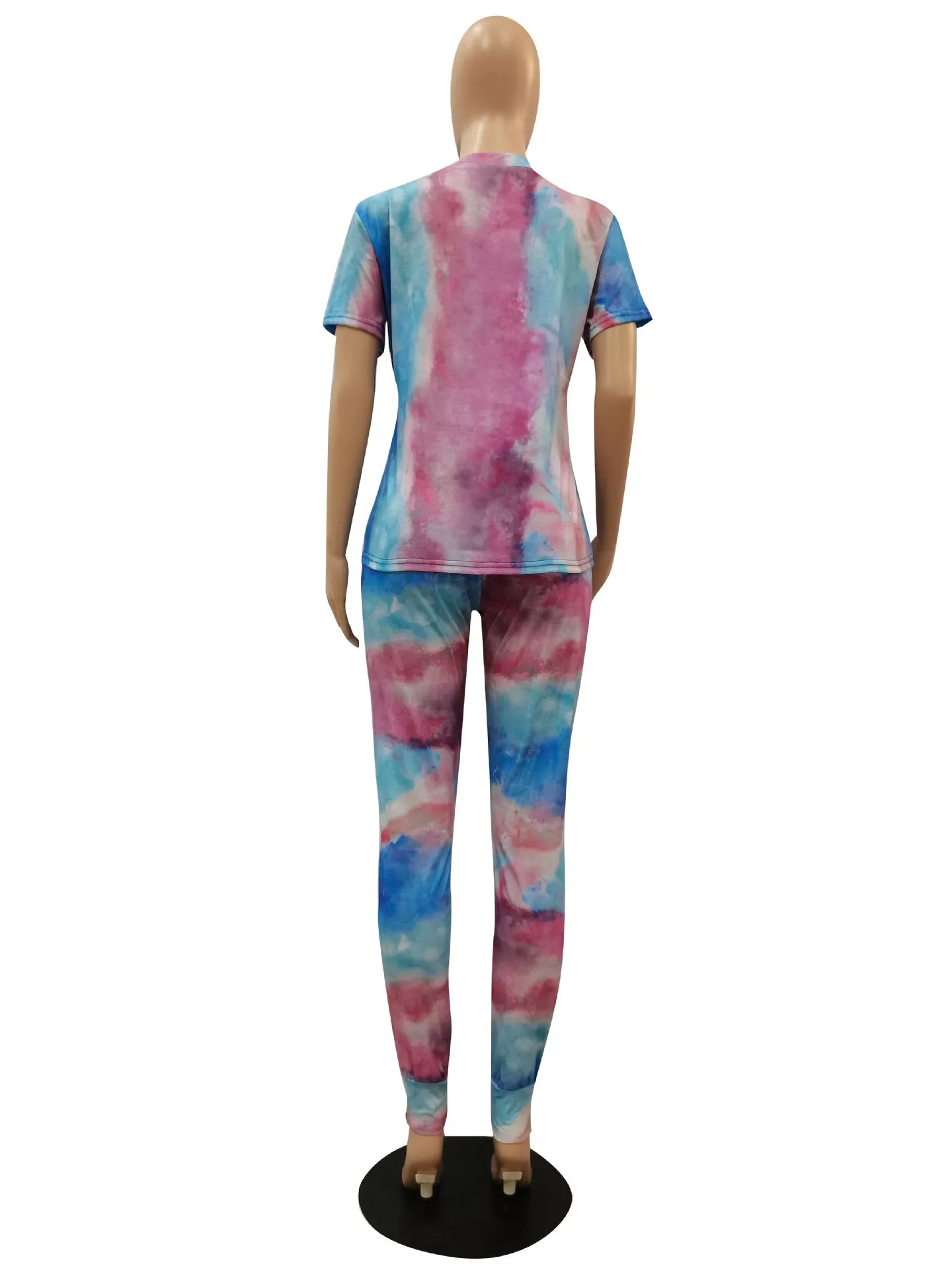 MB FASHION Abstract Print T-Shirt and High-Waisted Pants Set 9062