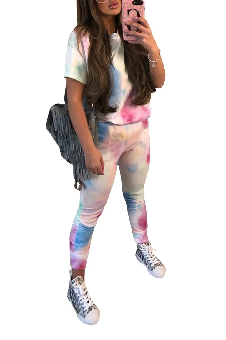 MB FASHION Abstract Print T-Shirt and High-Waisted Pants Set 9062