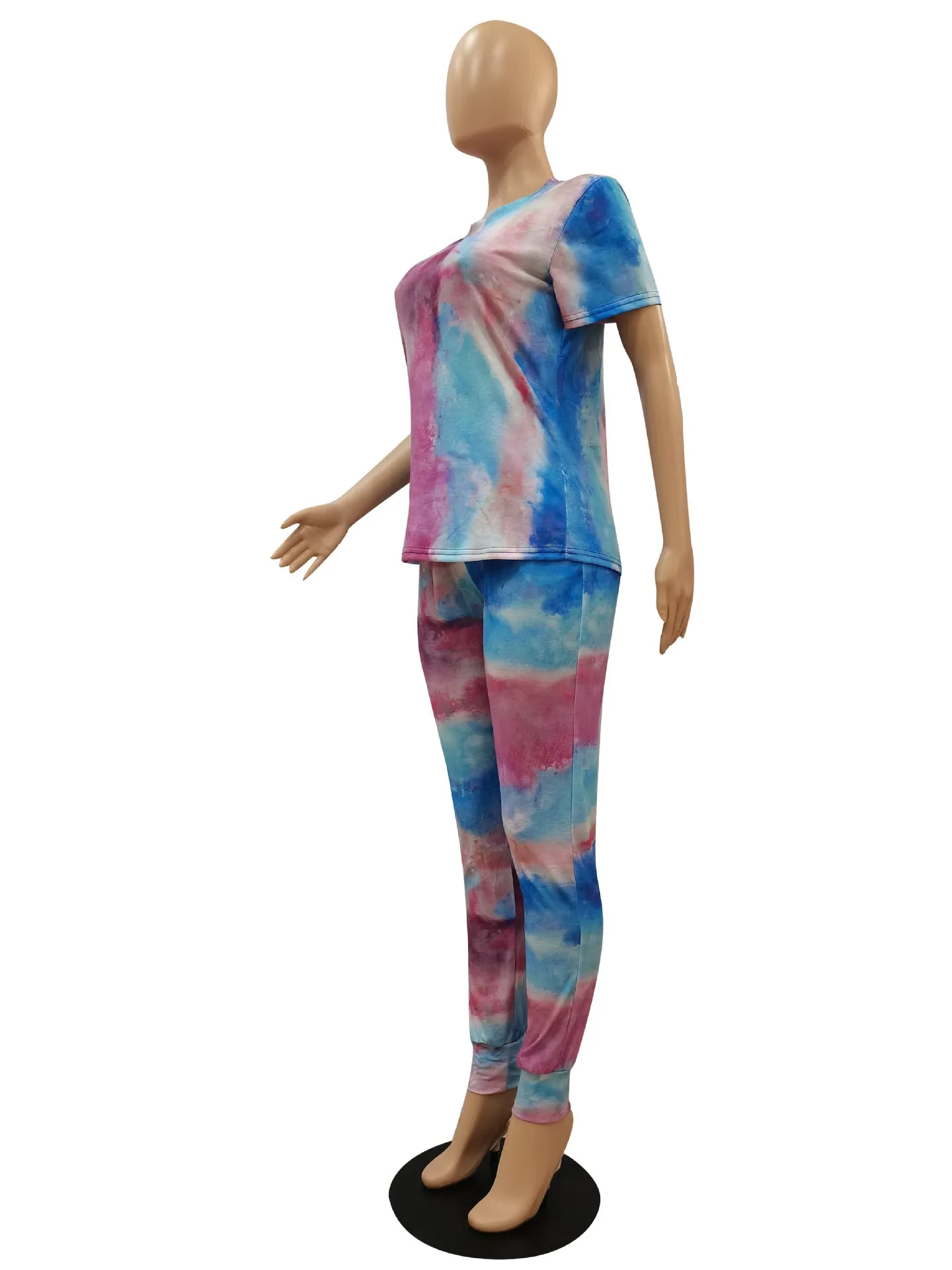MB FASHION Abstract Print T-Shirt and High-Waisted Pants Set 9062