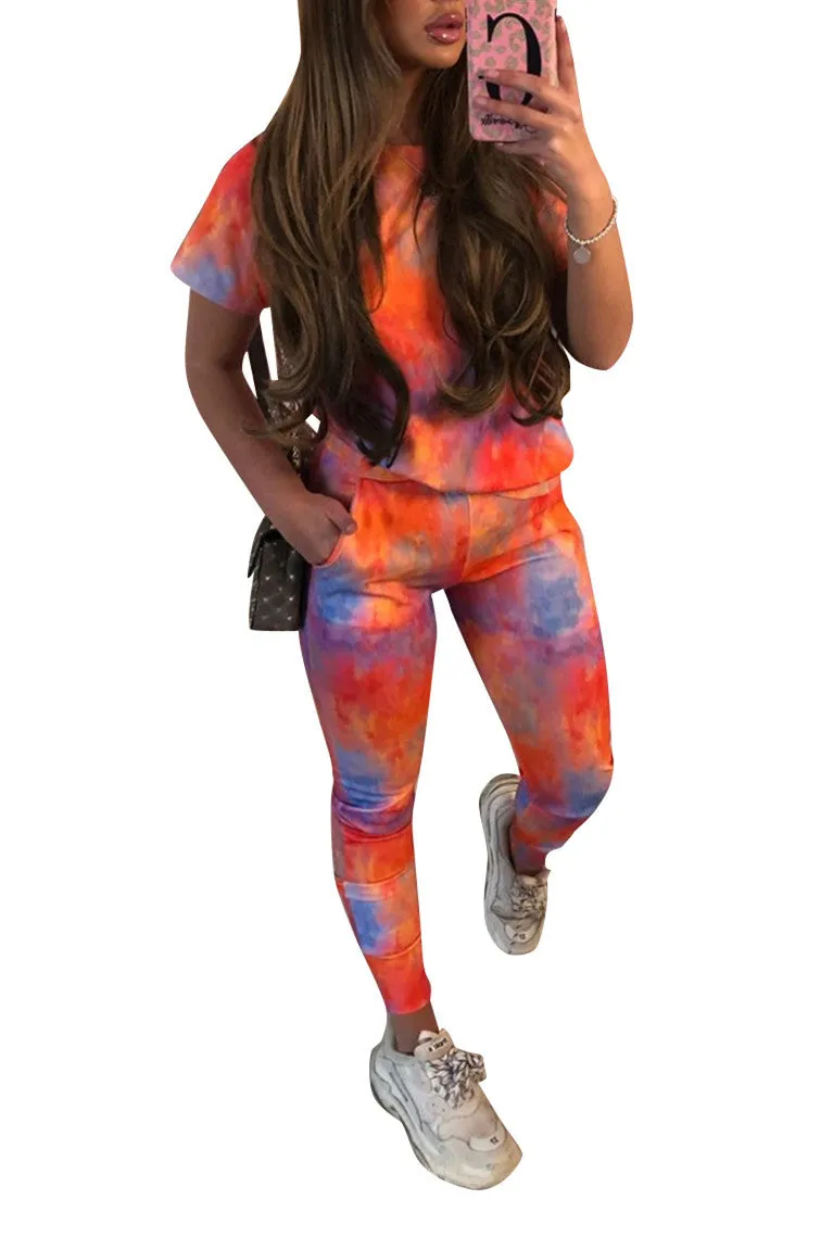 MB FASHION Abstract Print T-Shirt and High-Waisted Pants Set 9062