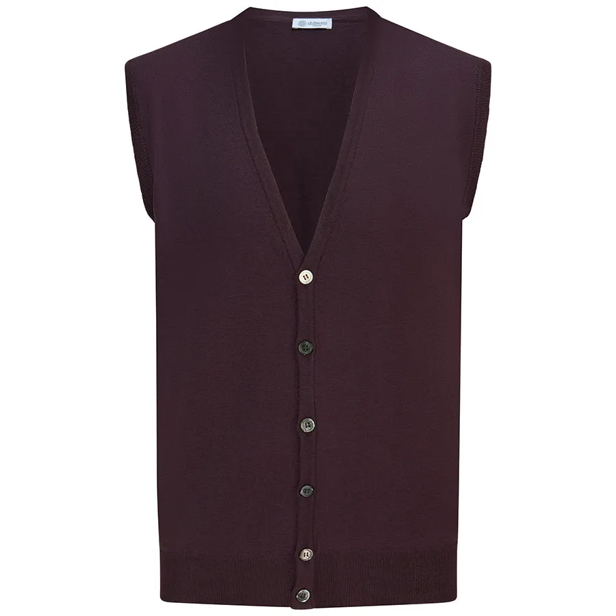 Merino Wool Sleeveless Cardigan - Eggplant