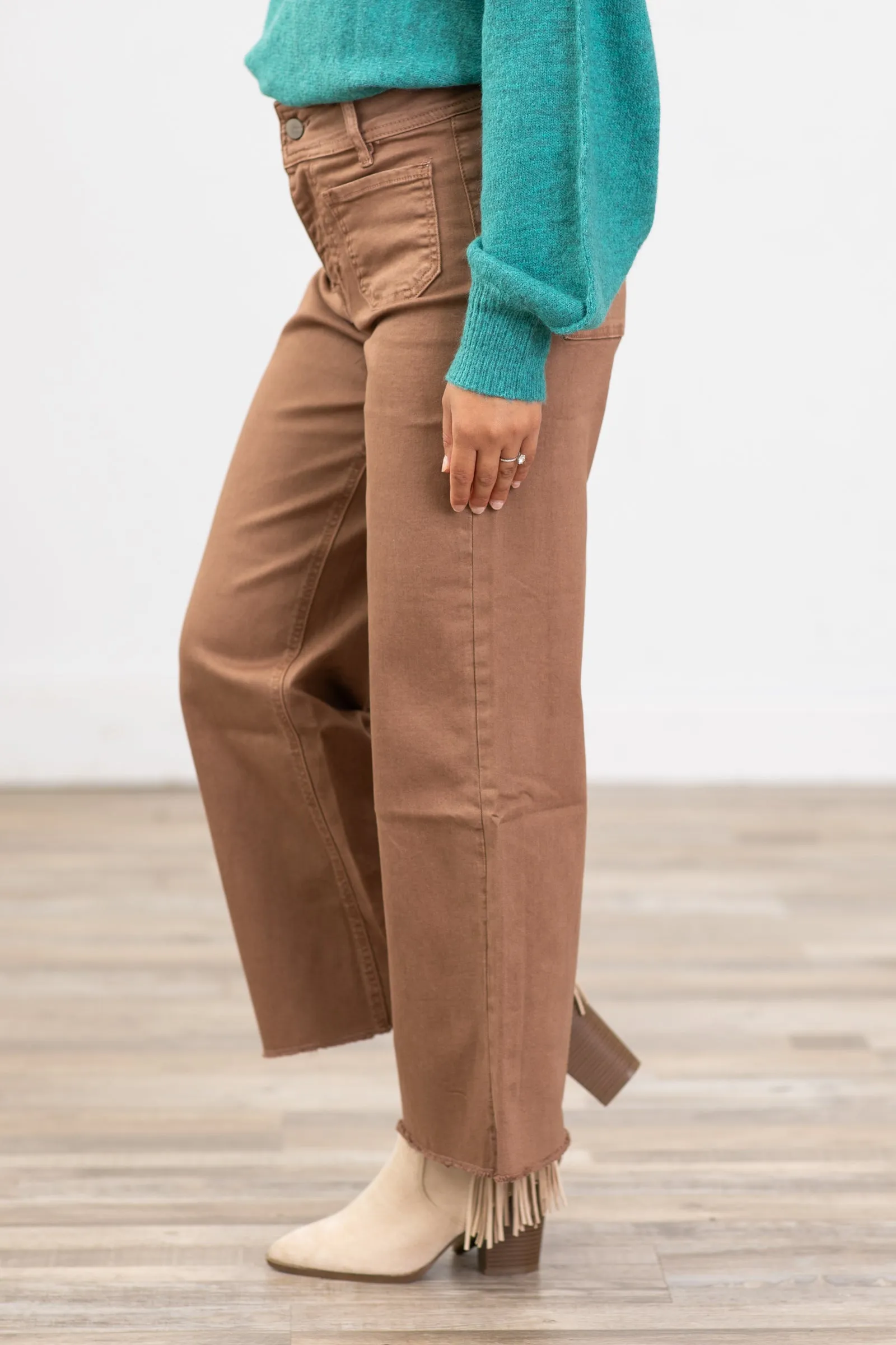 Mica Taupe Cropped Wide Leg Jeans