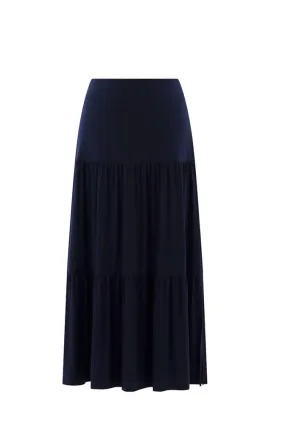 Navy Maxi Pleated Skirt With Elasticated Waist