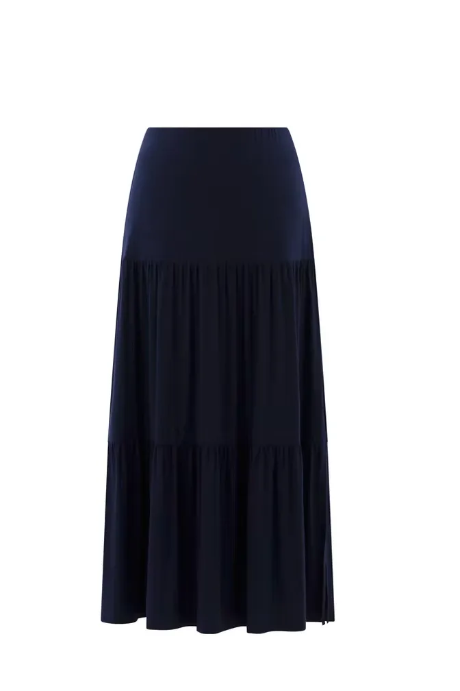Navy Maxi Pleated Skirt With Elasticated Waist