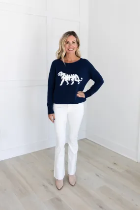 Navy Sweater with White Tiger