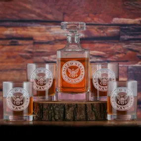 Navy Whiskey Decanter and Glasses Gift Set