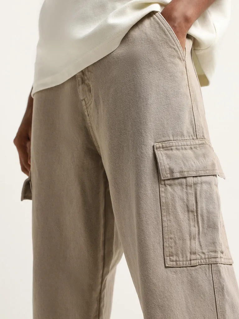 Nuon Taupe Relaxed Fit High - Rise Jeans