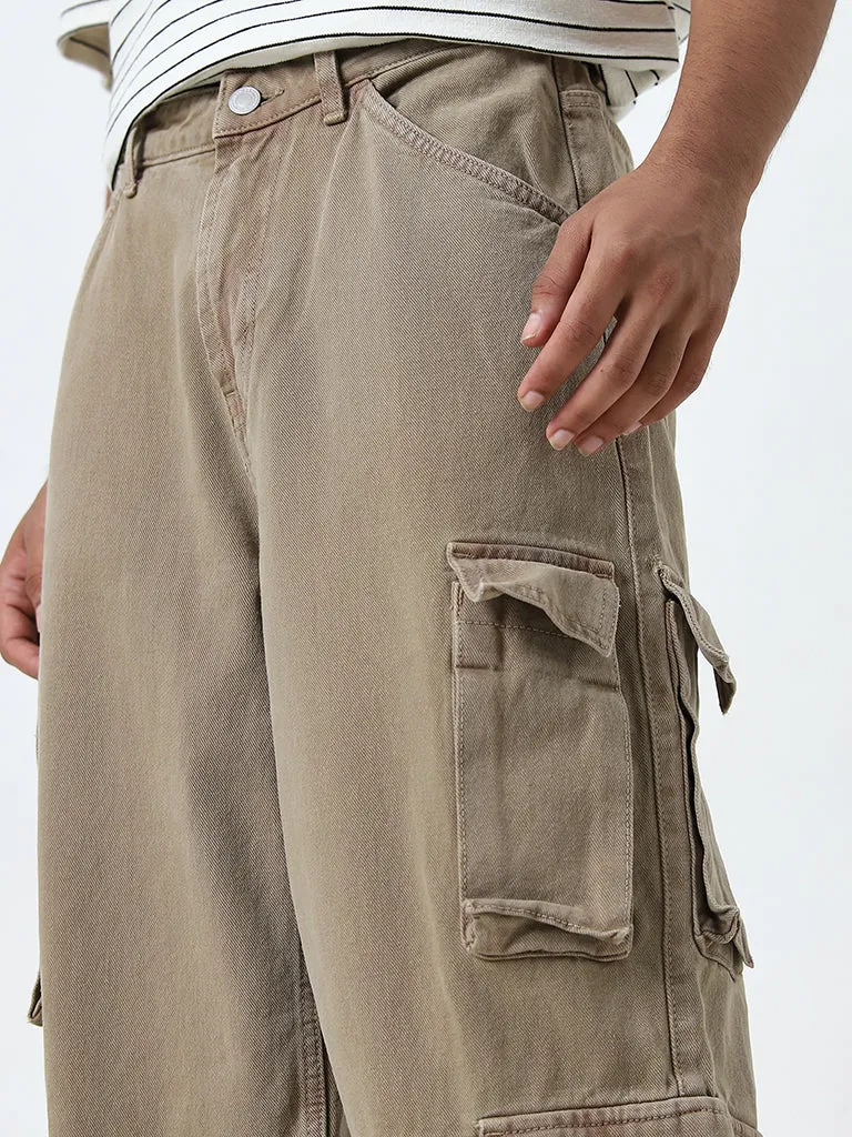 Nuon Taupe Relaxed - Fit Mid - Rise Cargo Jeans