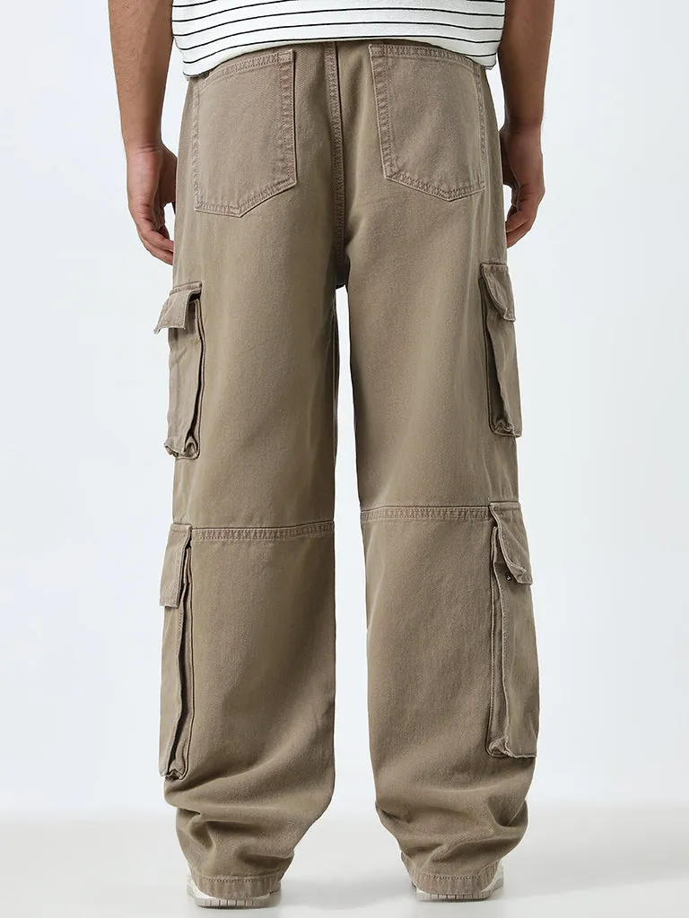 Nuon Taupe Relaxed - Fit Mid - Rise Cargo Jeans