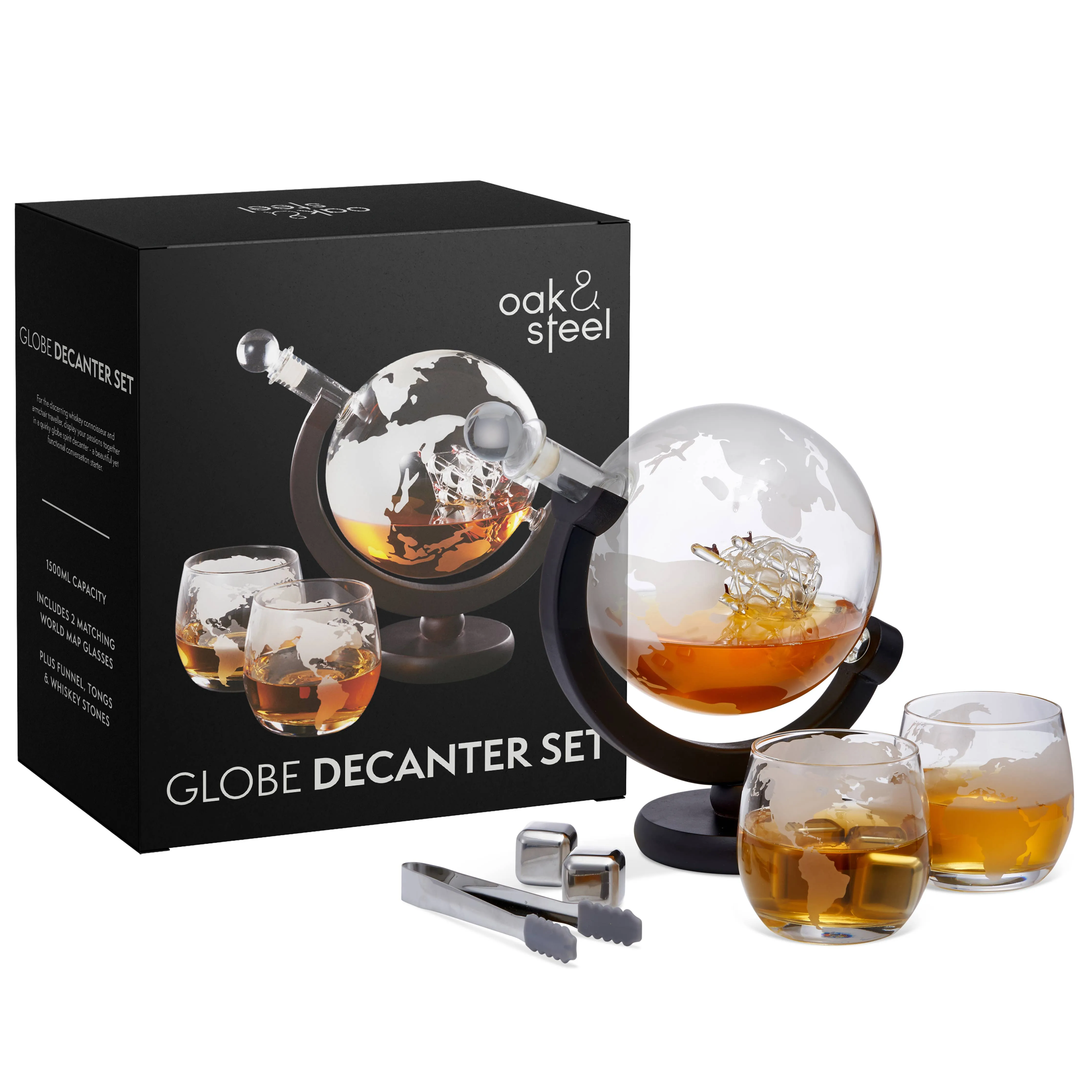 Oak & Steel - Globe Whiskey Decanter Set