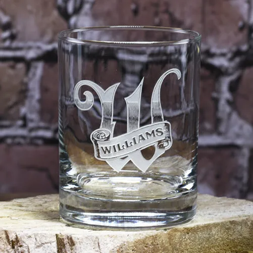 Personalized Letter with Banner Bourbon Glass