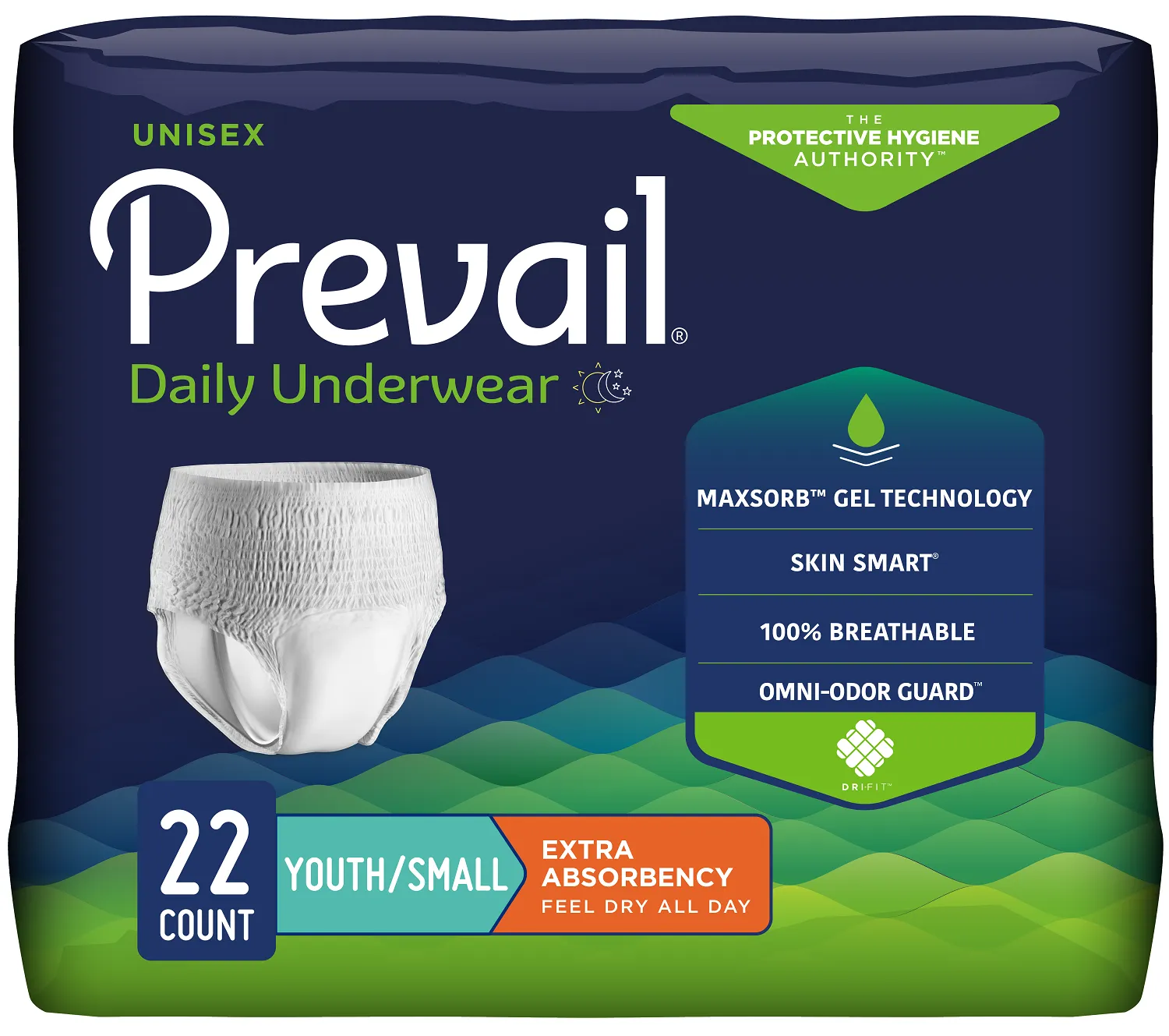 Prevail Unisex Youth Absorbent Underwear, Youth/Small, Extra Absorbency, Pull on with Tear Away Seams