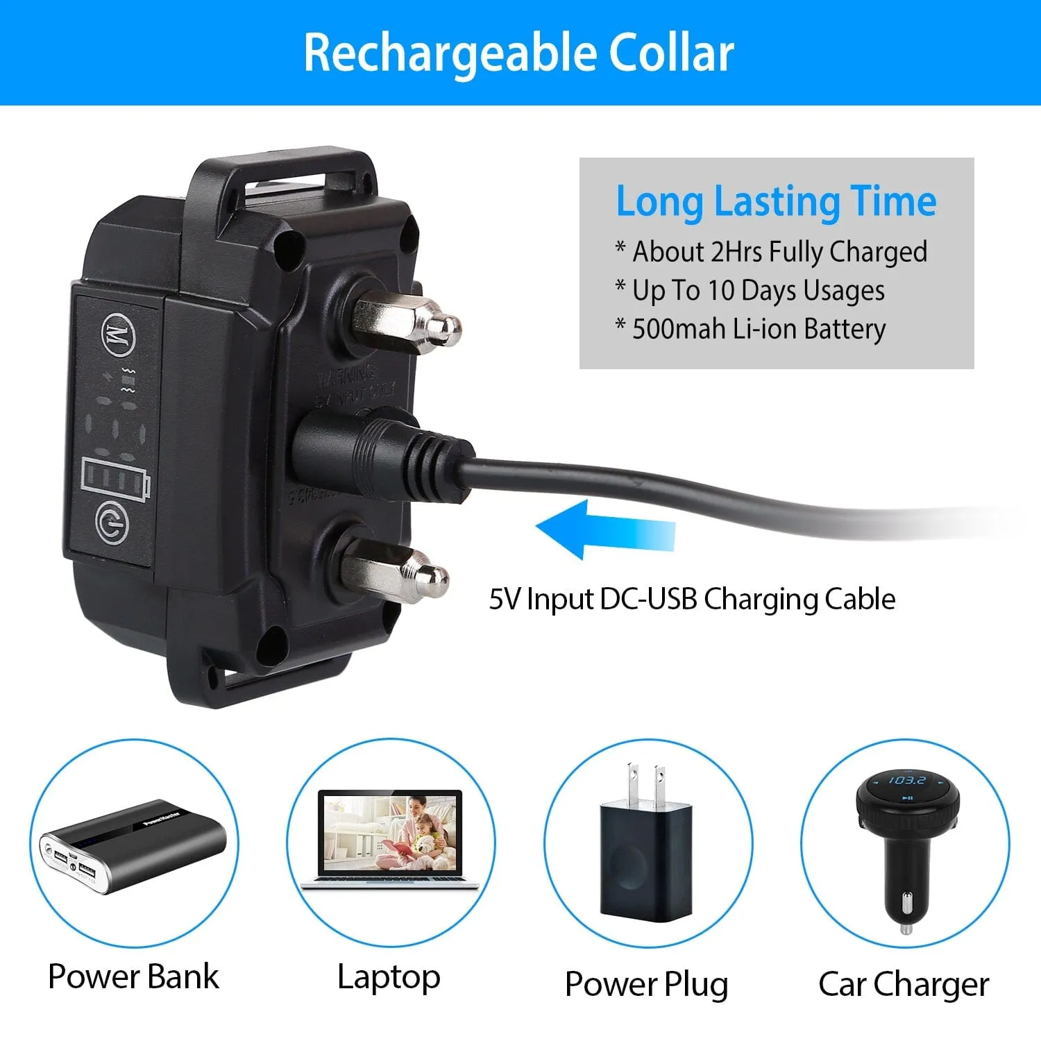 Rechargeable Waterproof Beep Vibration Static Stimulation Bark Stopper