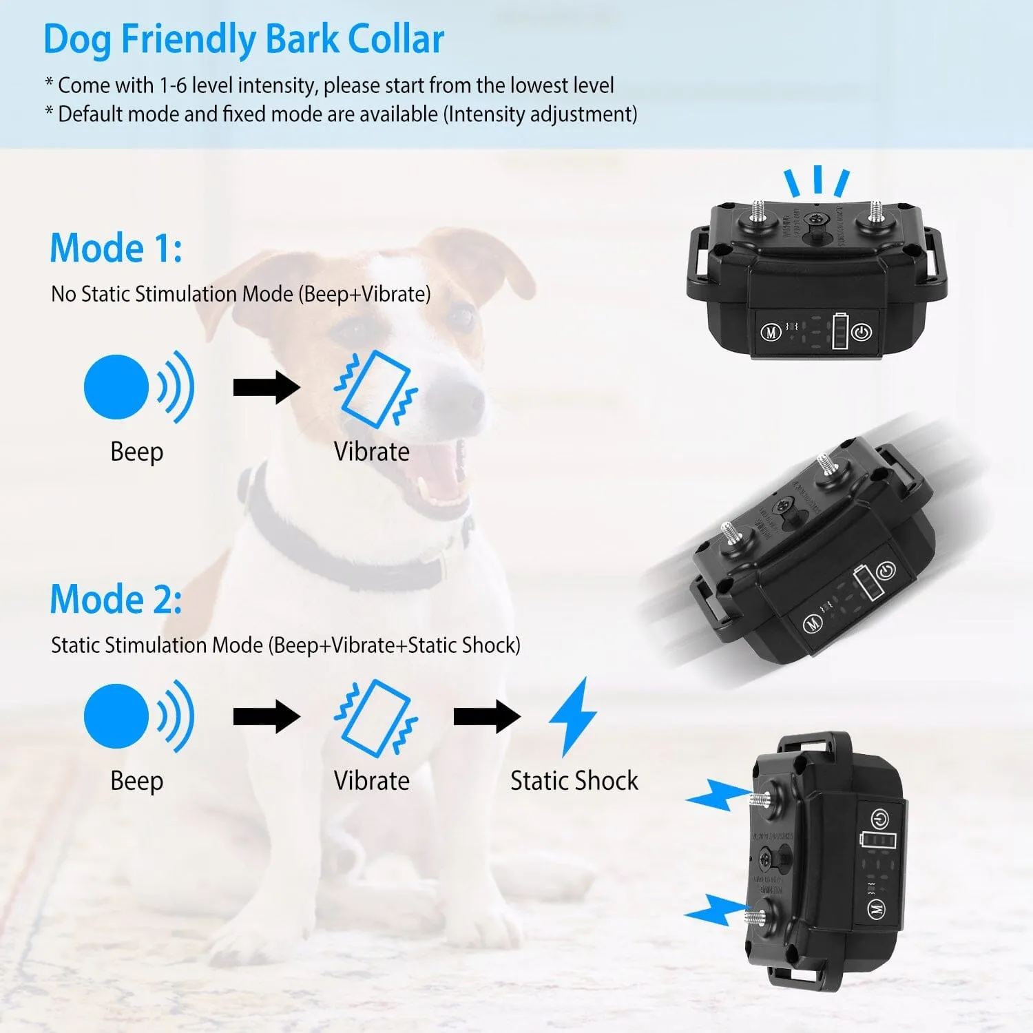 Rechargeable Waterproof Beep Vibration Static Stimulation Bark Stopper